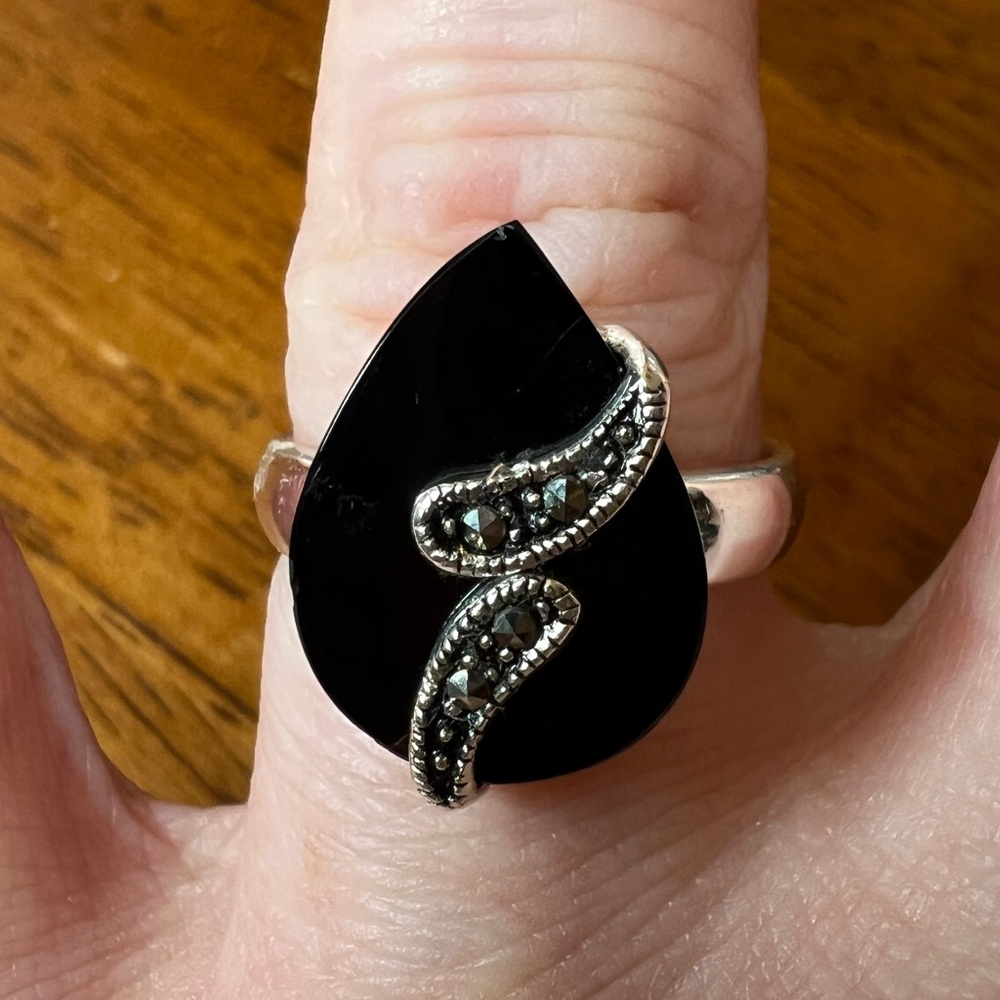 Marsala Teardrop Black Onyx Ring, Size 8